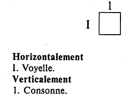 mots-croisés à case unique… horizontalement: voyelle; verticalement: consonne